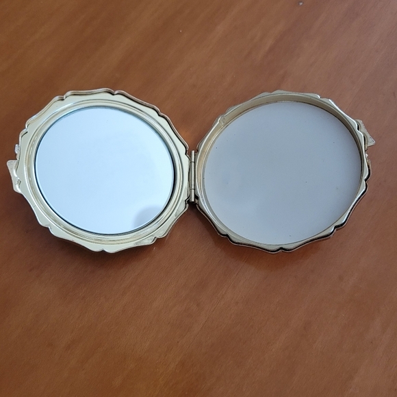 MCM Brown and Gold Floral and Couple Metal Mirror Compact - Picture 3 of 5